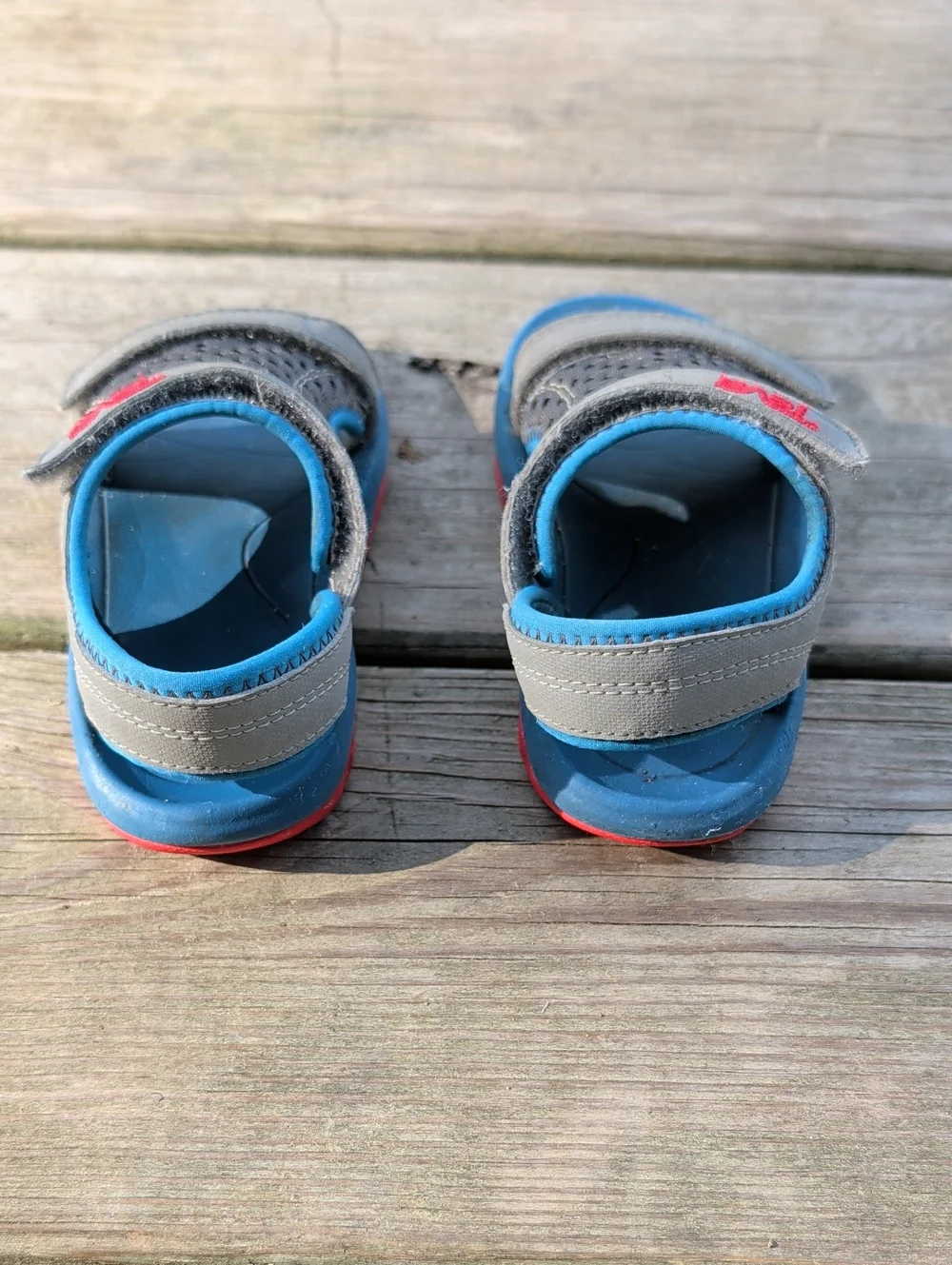 Teva Kids Gray and Blue Open-Toe Sandals with Red Logo